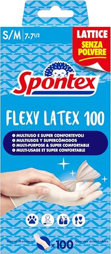 Spontex Guanti in Lattice Flexy Latex x 100 Mapa, Guanti in Lattice, Monouso, 100 Pezzi, Taglia S/M (Confezione da 5)