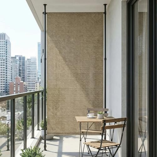LIFERUN HDPE Klemmmarkise Senkrechtmarkise Außen 120×310cm, Balkon Sichtschutz ohne Bohren, ausziehbare Seitenmarkise, Sonnenschutz Windschutz Wasserfest,für Balkon Garten Terrasse,Braun,2 PCS Stangen
