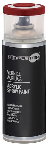 SIMPLETEK - Bomboletta Vernice Spray Acrilico Rosso Ossido RAL 3009 Colore Brillante Universale Multimateriale Interni Esterni 400ml (1 pezzo)