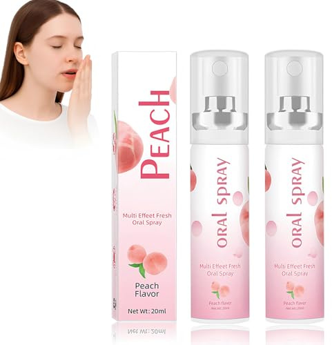 Pack de 2 Spray Bucal para el Mal Aliento, 40ml Spray Aliento Fresco Sabor Melocotón Blanco, Ambientador Bucal Portátil para Higiene Oral y Aliento Puro, Eliminador de Mal Aliento Duradero