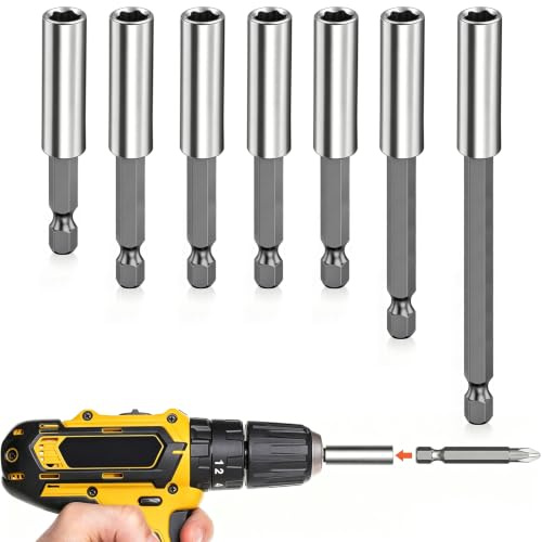 7PCS Magnetic Bit Holder Set 50mm 60mm 75mm 100mm 1/4 Inch Hex Shank | 50mm to 100mm Lengths, Impact Driver Use, Electric Drill Use, Woodworking & DIY, Magnetic Extension Bar
