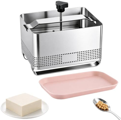 Viridux Tofupresse 304 Edelstahl, Tofupresse mit Käsetuch und Abtropfschale | 1kg Paneer Maker für Hausgemachten Tofu Paneer Käse(16x12x10.5cm)