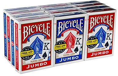 Bicycle Poker Standard Size Jumbo Face Index Playing Cards, Blue/Red, 12 Piece