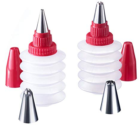 Westmark Dekorierflaschen-Set, 2 Flaschen und 4 Tüllen, Mit Verschlusskappen, Kunststoff/Rostfreier Edelstahl, Transparent/Rot/Silber, 31142260