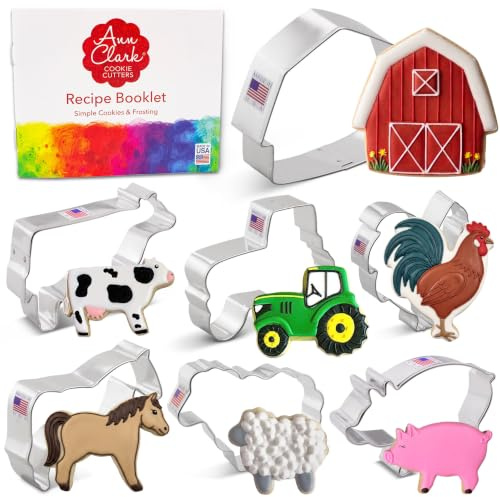 Ausstechformen von Ann Clark USA - Bauernhof Keksausstecher - 7-Teiliges Set - Gockel, Kuh, Schwein, Lamm, Pferd, Scheune, Traktor