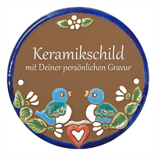 Handarbeit aus Schleswig-Holstein Keramikschild 11,5 x 11,5 cm Motiv Vogelhochzeit (braun)