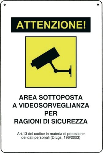 TABELLA CARTELLO ETICHETTA AREA VIDEOSORVEGLIATA ADESIVO 12X18 AREA VIDEOSORVEGL