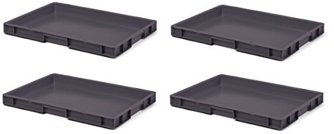 1a-TopStore 4 Stk. Transport-Stapelkasten TK650-0, Grau, 600x400x50 mm, PP, 7,7 Liter, 30 kg Traglast, Lebensmittelecht, Made in Germany, Industriequalität