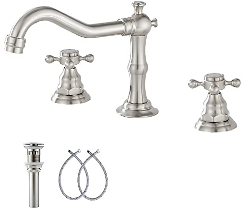 GGStudy Two Handles 3 Holes 8-16 inch Widespread Bathroom Sink Faucet Brushed Nickel Basin Tap Mixer Faucet