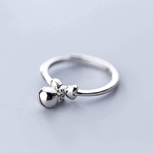 E-H Anello S925 in Argento da Donna Giapponese e Moda Coreana Creativo Con Campanella, Aperto, da Dito Indice, Apertura Regolabile, Argento