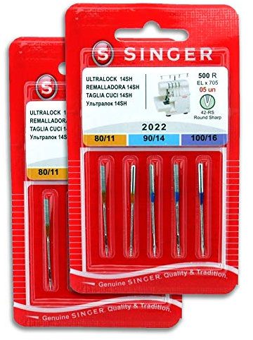 Singer 2 Pack Overlock Singer Needles 2022 500R ELx705 for 14SH Sewing Machine