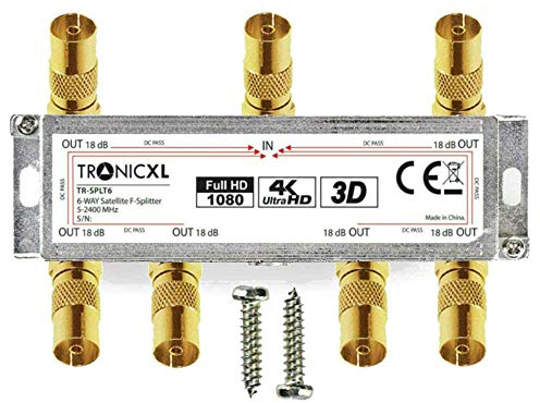 TronicXL 6 voies répartiteurs d'antenne coaxiaux HD 3D 4K pour DVBT DVBT2 DVBC Unicable TV Unicable 6 Prises HDTV Répartiteur Repartiteur pour TNT télévision par câble SAT dvbs dvbs2 distributeur