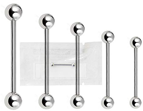WARRIOR Zungenpiercing, steril, Körperschmuck, Ring aus 316L Chirurgenstahl, 14 G (1,6 mm) mit zwei Kugeln, 6 mm lang, 14/16/18/20/22 mm, PLS-001(14)