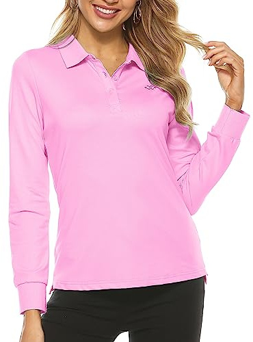 Women's Long Sleeve Polo Shirts Lady Fit Cotton Casual Golf Work Sports T-Shirts
