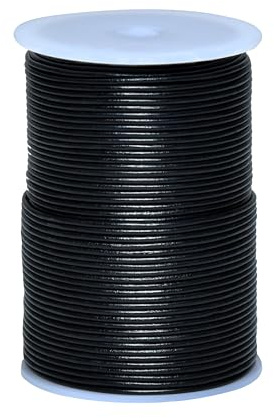 Cords Essentials Round Genuine Leather String Cord, Rope for Jewelry Making, Necklaces, Bracelets, Kumihimo Braiding, Wraps, Crafts and Hobby Projects (Black, 2.0 MM)