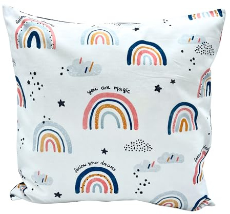 Kinder Kissenhülle Kissenbezug 40 X 40 cm Kissen Fahrzeuge Jungen 100% Baumwolle Zierkissenbezug Kinderkissen Spielkissen (Regenbogen)