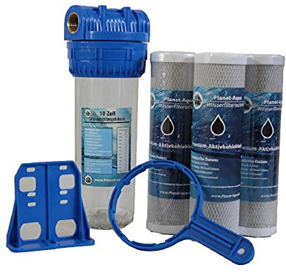 Filtergehäuse SET 10 Zoll x 1 IG + 3x AKTIVKOHLE BLOCK Filter Wasserfilter Hauswasserwerk Trinkwasser Garten Wasser Brunnen Zisternen Pool Pumpen Vorfilter
