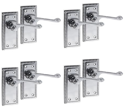 Haven Heritage Georgian Scroll Chrome Door Handle Set – Internal Lever Handles with Backplate (108mm x 48mm) – Classic Polished Chrome Finish – 4 Pairs