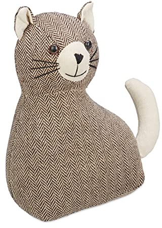 Relaxdays Türstopper Katze, Schwerer Türpuffer aus Stoff, Sandfüllung, Türdämpfer Boden, HxBxT: 25,5 x 22 x 10 cm, braun