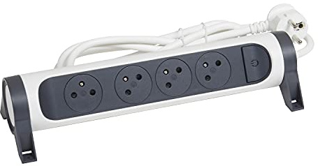 LEGRAND - Regleta giratoria con Interruptor LED – 4 Tomas de Superficie con Tierra – Cable 3 m – Blanco y Gris Oscuro