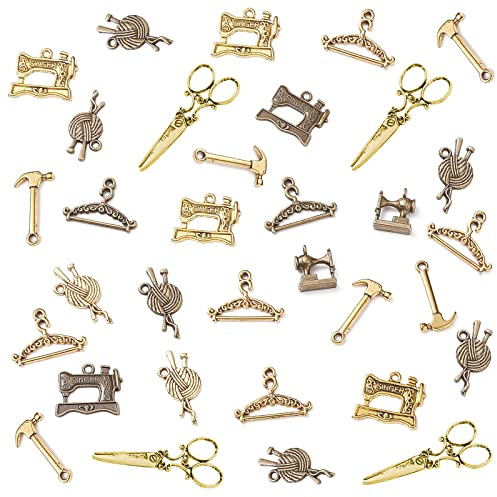 PH PandaHall 90 dijes de suministros de costura, 9 estilos de herramienta tibetana de sastre, bola de hilo, dijes de máquina de coser, colgantes de punto para manualidades, joyas, collares, pulseras