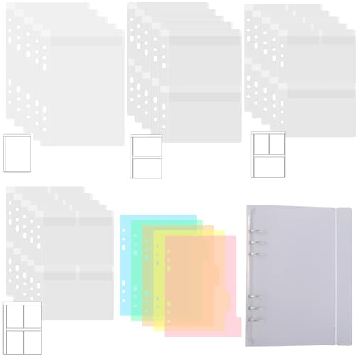 Couverture de classeur A5 à 6 anneaux avec 20 pochettes différentes grilles et 5 intercalaires colorés pour matrices et timbres Sotorage Pages de planification 6 trous Recharge Insert de rangement