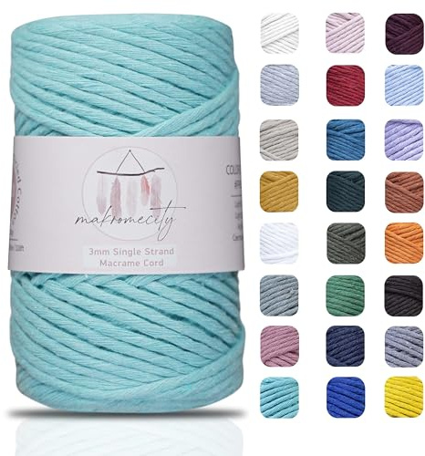 Makromecity Makramee Garn 3mm x 100m Premium Single Twisted Macrame Cord Baumwollgarn für Handwerk Schlüsselanhänger Wohndekorationen Platzteller Umhängetasche Handtasche Runner