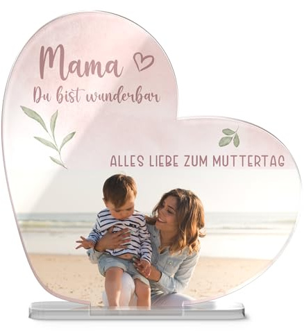 CHRISCK design Personalisiertes Foto Herz aus Glas mit Bild & Text für Freund Freundin - Fotogeschenk Mama Frauen Paar Pärchen - Geschenke Jahrestag Geburtstag - Fotoaufsteller