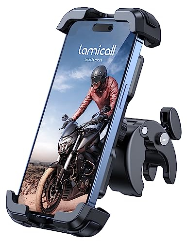 Lamicall Motorcycle Phone Holder Bike - Motorbike Phone Mount, Bike Phone Holder with Quick Release Handlebar Clamp for iPhone 16 15 14 Pro Max Plus, 13 12 11 Pro Max Mini, Xs XR X, SE, 4.7-6.8” Phone