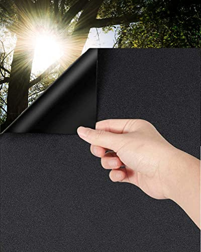 LOLIFEVE Blackout Window Film Privacy Self Adhensive Frosted Glass Film 100% Light Blocking Dark Tinting Sticker for Baby Nursery, Day Sleeping, etc. (Black-90 * 400cm)