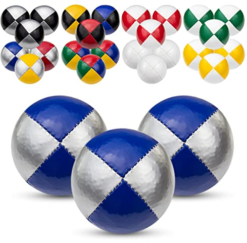 Juggle Dream 3x Pro Thud Jongleringsbollar – set med 3 professionella jongleringsbollar med gratis inlärningsvideo online, perfekt för nybörjare och experter (silver/blå)