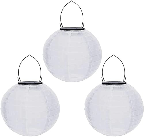 Solar Lampions Außen Wetterfest Solar Lampions Weiß Papierlaterne LED Garten Laterne Solarlampiongs Hängende Garten Lampions Outdoor Gartenlaternen Papierlaterner Nylon Papier Laterne (30cm-3PCS/Weiß)