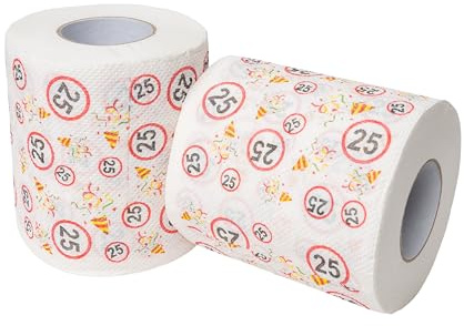 Happy Birthday Klopapier, für den 25. Geburtstag, 2 Rollen, Party Dekoration und Geschenk Verpackung, lustiges Motto Klo Papier, Fun Toilet Paper, Geschenkartikel Klorolle, Geburtstags-Dekoration WC