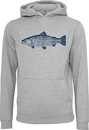 Baddery Angler Geschenke für Männer : Pullover : Forelle - Kapuzenpullover für Herren - Angelkleidung Angel Zubehör (Heather Grey XXL)