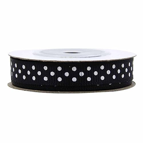 SHTGOI 1 Rolle 5 Yards Satinband mit Punkten Dots Geschenkbänder 1cm Breit Schleifenband Seiden Stoffband Ripsband Dekoband für Hochzeit Geburtstag Valentinstag, Blumen DIY-Party-Dekoration Schwarz