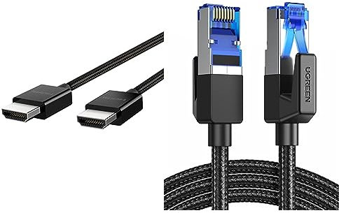 Belkin Câble HDMI 2.1 ultra haute vitesse premium, 4K / Dolby Vision HDR, idéal pour l'Apple TV, 2 m de long - Noir & UGREEN Cat 8 Câble Ethernet Réseau RJ45 Super Débit 40Gbps 2000MHz