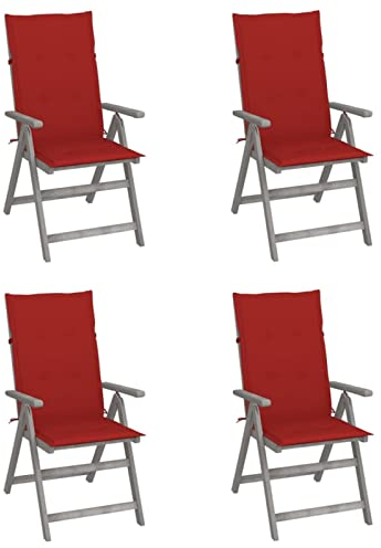 LAPOOH Verstellbare Gartenstühle 4 STK. mit Auflagen, Gartenmöbel, Balkonstühle, Balkonmöbel, Balkon Stuhl, Bistrostuhl, Garten Stühle, Sit Möbel, Armlehnenstuhl, Massivholz Akazie -at