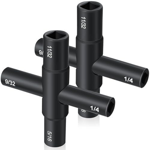 Honoson 2 Pieces 4 Way Sillcock Water Key 1/4, 9/32, 5/16, 11/32 Hose Bib Key Steel Sillcock Wrench Water Utility for Faucet Hose Bib Spigot Valve(Black)