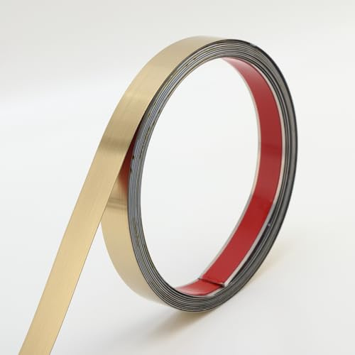 Gaahing Zierleiste aus gebürstetem Metall, Wandleiste aus Edelstahl zum Abziehen und Aufkleben für Kamin, Spiegelrahmen, Möbel und Heimdekoration, Gold, 5m x 1cm