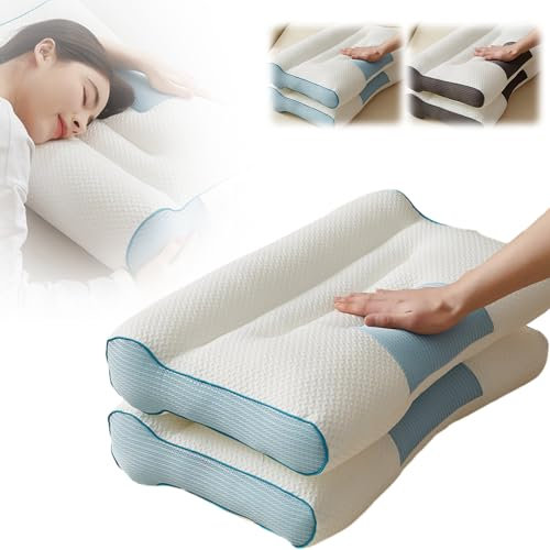 Kidmis Nackenkissen mit Gegenzug, Ergonomisches Nackenstützkissen, Zervikale Orthopädisches Kopfkissen für Nacken und Schulterschmerzen, Kopfkissen für Seiten und Rückenschläfer (2 Stück)
