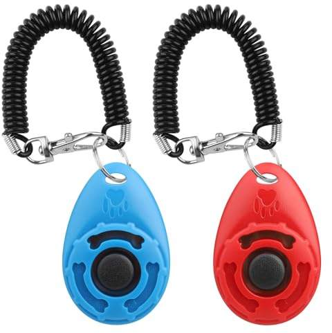 Diyife Klicker Hund mit Großem Knopf und Handschlaufe (2 Stück, Blau + Rot) | Clicker Hund, Profi Klickertraining Set für Hundeerziehung und Hundetraining, für Hund, Katze, Pferd