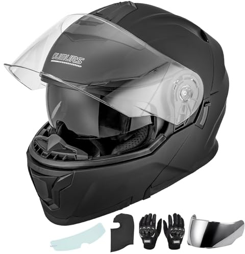 OUMURS Modular Motorcycle Helmets Full Face Flip up Street Bike Motorcycle Helmet for Unisex Adult Matte Black - XXL
