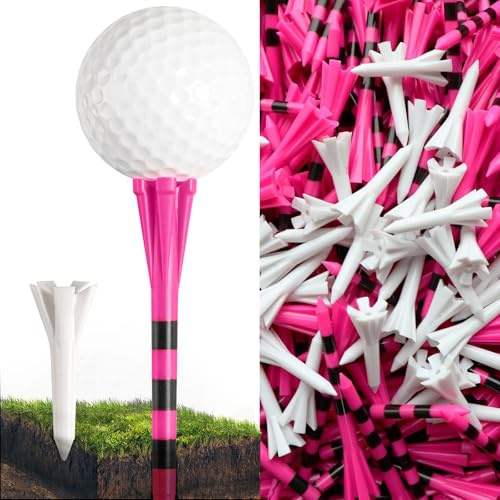 FINGER TEN Golf Tees Kunststoff 3 1/4 2 3/4 1/2 Zoll Unbreakable Pink Lila Farbige Lange Kurze Tees Eisen Shots Einfach zu Finden 100-Pack Gleichbleibende Höhe Mixed Size (2 3/4 und 1 1/2 Rosa)