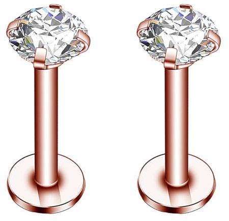 Decentraland 4 orecchini a perno in argento da 16 G con zirconia cubica, per labbro, naso, trago, cartilagine, realizzati con filettatura interna, in acciaio chirurgico, per elica, conchiglia, labbro,