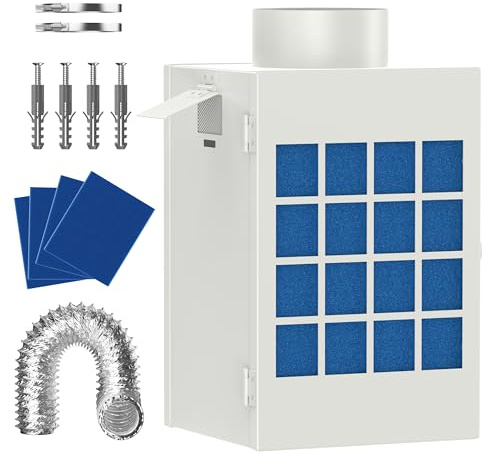 HOOMESUN All-in-One Entlüftung für den Innenbereich, Edelstahl-Siebfilter, komplettes Trocknerentlüftungs-Set für elektrischen Trockner, mit 4 Polyester-Filtern, 2 Schlauchschellen, 10,2 cm, 2,4 m