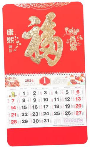 Operitacx Bürodekoration Mondjahr Wandkalender traditioneller Kalender Wandkalender für das neue Jahr Drachen-Jahreskalender 2024 Haushalt Schild Geschenk Fu-Wort Wandbehang