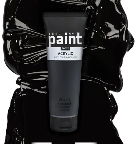 FeelMyPaint Acrylfarbe Schwarz – 120 ml hochpigmentierte Künstlerfarbe zum Malen auf Leinwand, Papier, Stoff, Holz, Glas, Keramik, Metall, Stein