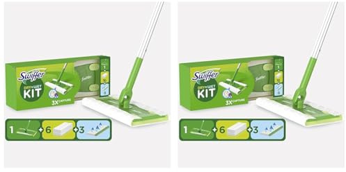 Swiffer Mopa Limpiador En Seco Y Húmedo Kit Básico para Limpiar Madera Y Suelos, Incluye: 1 Mopa, 6 Paños Secos, 3 Paños Húmedos (Paquete de 2)