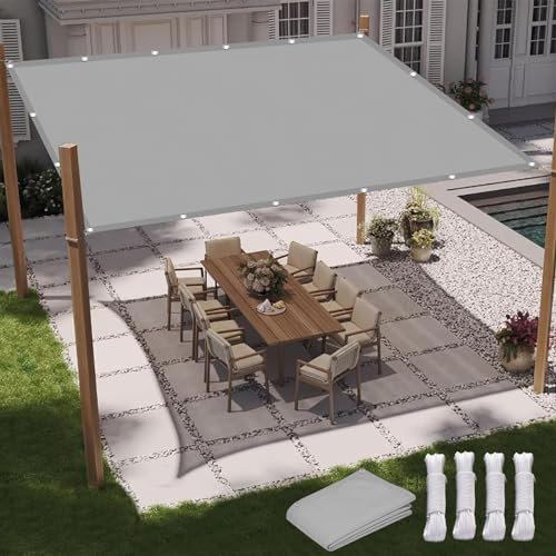 Voile D'Ombrage Imperméable, 1.2 x 3 m Protection des Rayons UV, Extérieure Tissu D'Ombrage, avec Corde, pour Jardin Terrasse Camping, Gris Clair