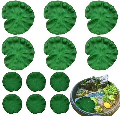 Qusmeiyici 12 PCS Artificial Lotus Floating Pad Plants - Plastic Pond Ornaments for Home Garden, Pool, Aquarium Fish Tank Landscape Decoration